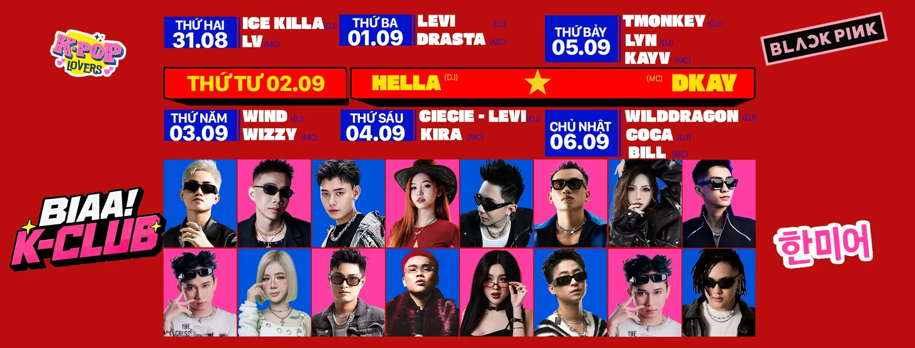 Bảng line-up nghệ sĩ BIAA K-Club Biên Hòa